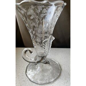 Duncan Miller First Love 8" Etched Cornucopia Vase Vintage Elegant Glass